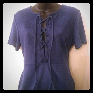 Lace-up blue velvet dress